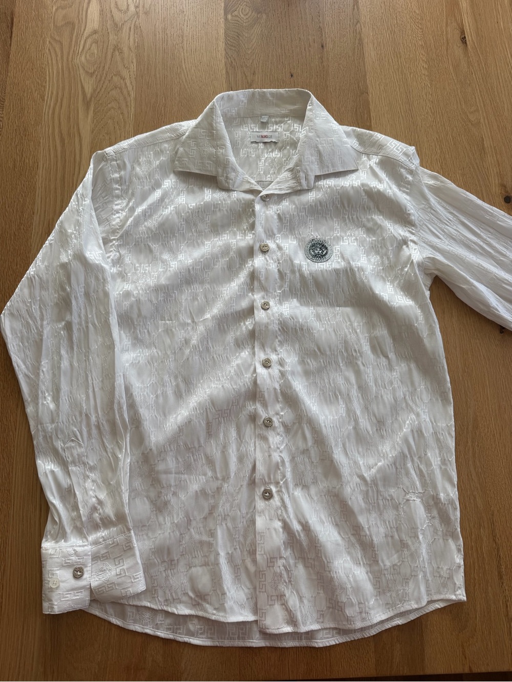 Versace Jeans Collection White Long-Sleeve Jacquard Shirt with Crest